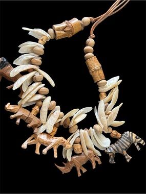 Vintage Wood Safari Animal Necklace